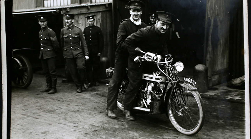 Two officers of the Mechanical Transport on Douglas Motorcycle