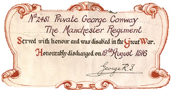 Silver War Badge - King’s Certificate of Discharge. 