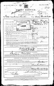 Front cover of an Other Ranks' First World War British Army service record, often referred to as the Attestation Page. This notes when and where your ancestor enlisted into the army, key facts when researching your British WW1 ancestors.