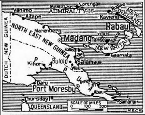 The Map was published in the Sydney Morning Herald on 23 January 1942. It shows the tip of Northern Australia in Queensland, with New Guinea to the north and New Britain to the north-east.