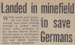 Daily Mirror, 29 December 1942. The headline reads: 'Landed in minefield to save Germans', and recounts Flight Sergeant Fletcher's daring rescue. © Newspapers.com