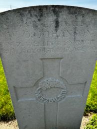 Walter's headstone in Dochy Farm New British Cemetery, Belgium. The headstone contains Walter's number, rank, name, regiment, date of death and age. These are useful clues for researching an ancestor's military service, whether they were an ANZAC or served with other nations. Image provided by Matt W.