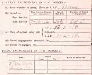 Extract from a WWI RAF other ranks' service record. The airman's enlistment date is recorded, along with any previous service in the Royal Flying Corps or the Royal Naval Air Service. This man served with the Territorial Force and the Royal Flying Corps before joining the RAF on 1 April 1918. © The National Archives