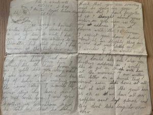 Part 1 of John's letter to Dora. John's basic military details are recorded at the top of the letter, including the date, 26 January 1945. Image provided Jo E.