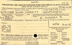 John's medal card, available in our WWII British Army medal cards collection. The card provides John's name, number and regiment, and notes that he was killed in action in Burma on 13 February 1945. © The National Archives